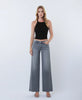 Gray - Mid Rise Clean Cut Raw Hem Wide Leg Jeans