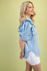 Linen Button Up Shirt with a Ruffled Sleeve
