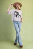 Western Horse Motif Sweater with Elbow Length Sleeves