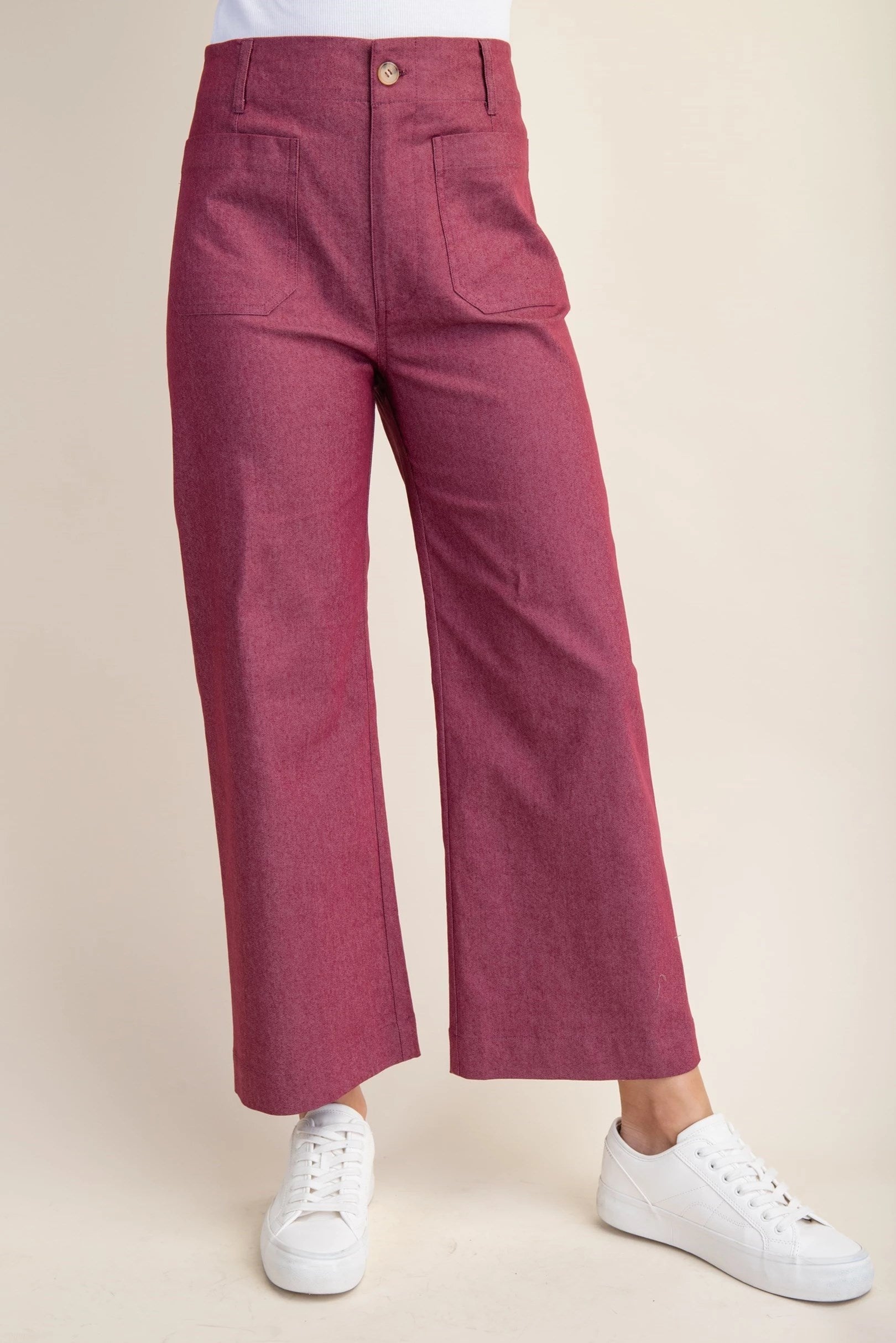Ankle Cropped Pants Wine - Little Jill & Co.