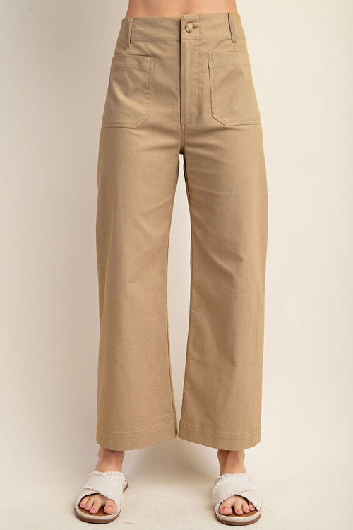 Ankle Cropped Pants Khaki Color - Little Jill & Co.