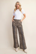 Leopard Print Flare Jeans with Side Pockets
