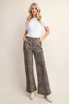 Leopard Print Flare Jeans with Side Pockets