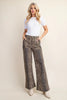 Leopard Print Flare Jeans with Side Pockets