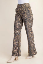 Leopard Print Flare Jeans with Side Pockets