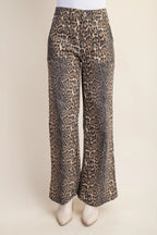Leopard Print Flare Jeans with Side Pockets
