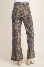 Leopard Print Flare Jeans with Side Pockets