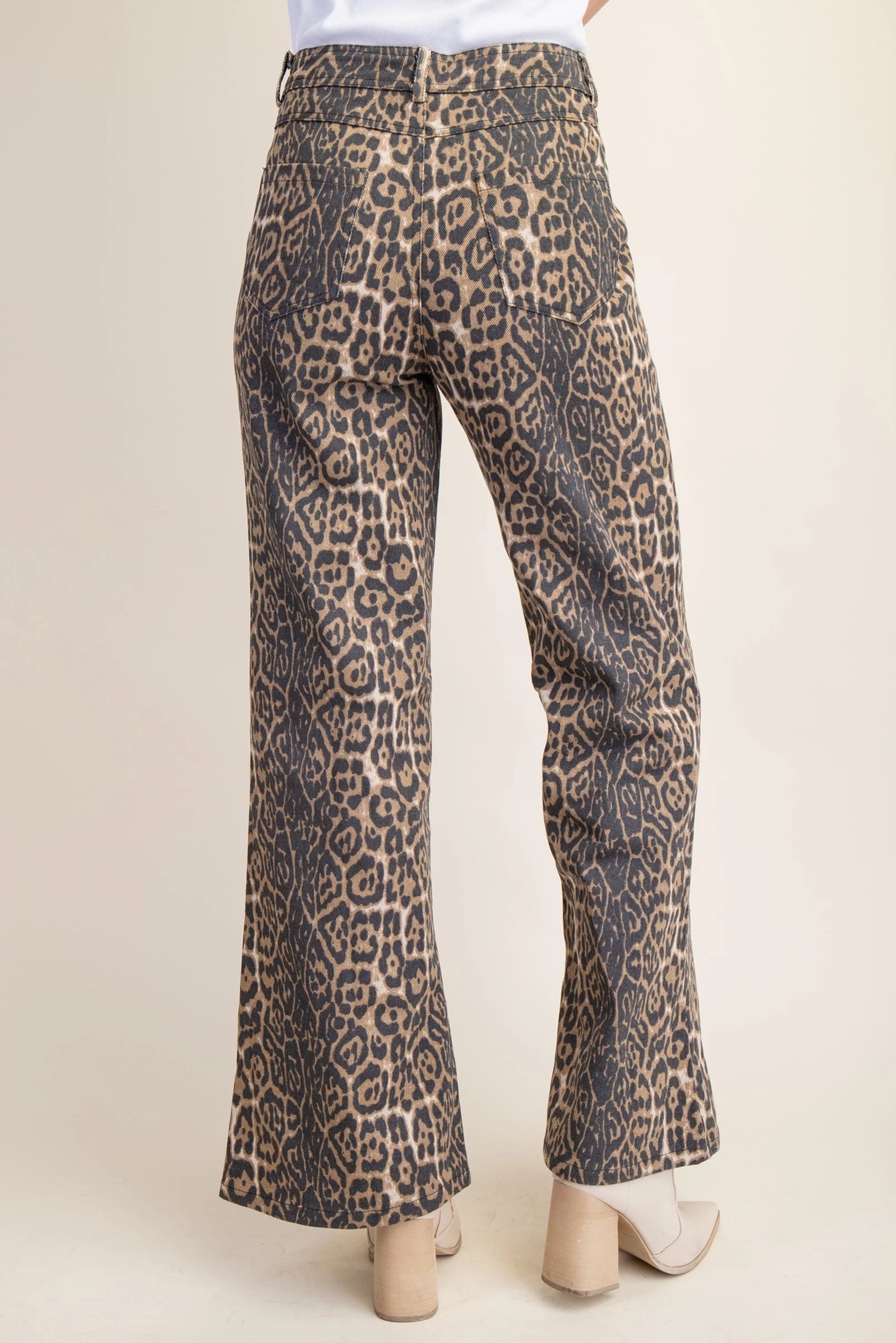 Leopard Print Flare Jeans with Side Pockets