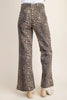 Leopard Print Flare Jeans with Side Pockets