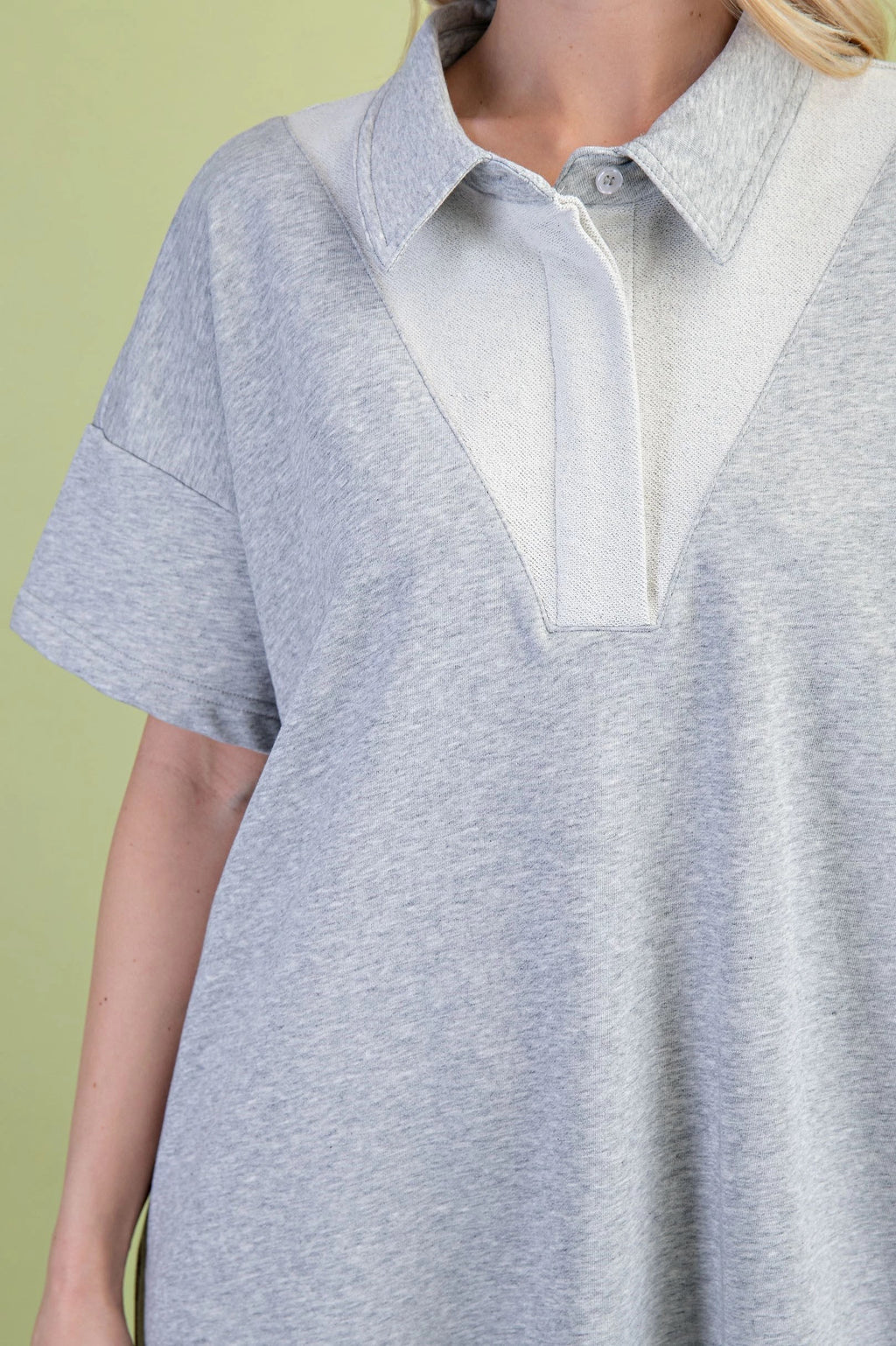 Mixed Grey Jersey Polo Style Mini Dress