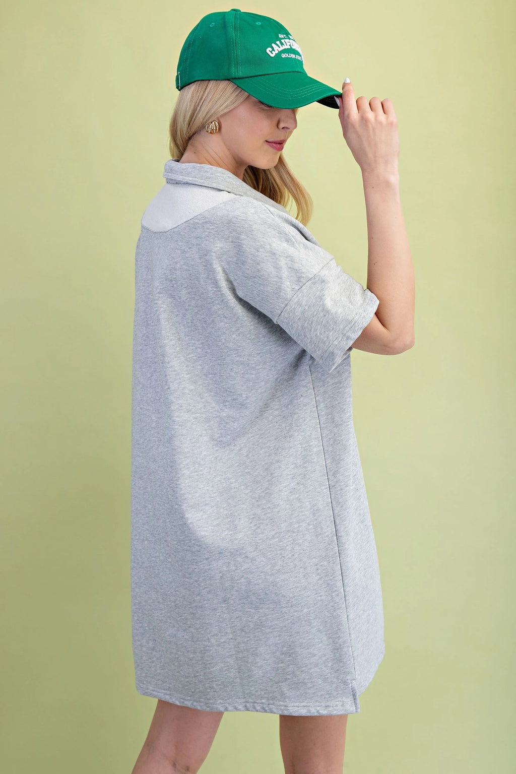 Mixed Grey Jersey Polo Style Mini Dress