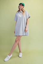 Mixed Grey Jersey Polo Style Mini Dress