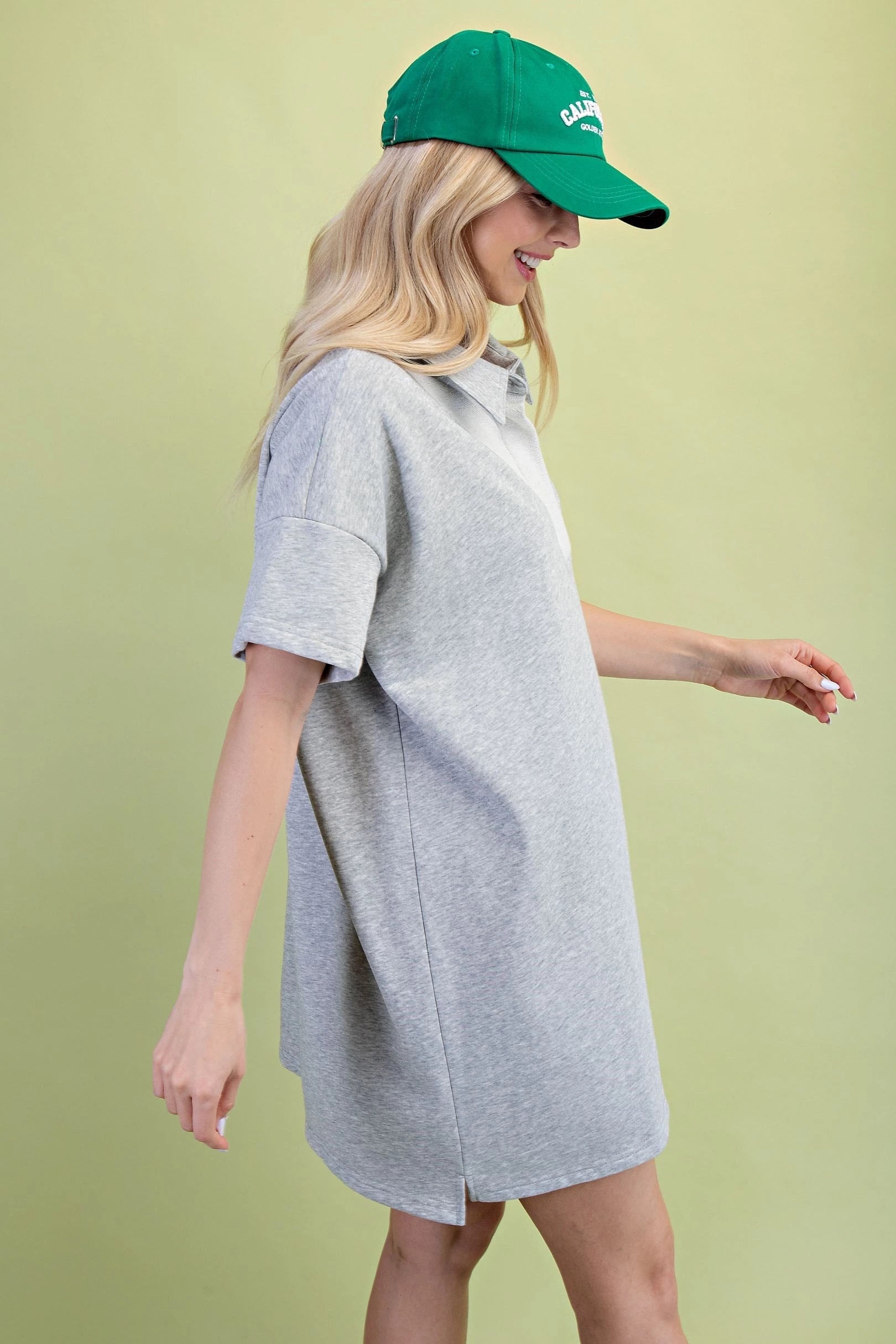 Mixed Grey Jersey Polo Style Mini Dress