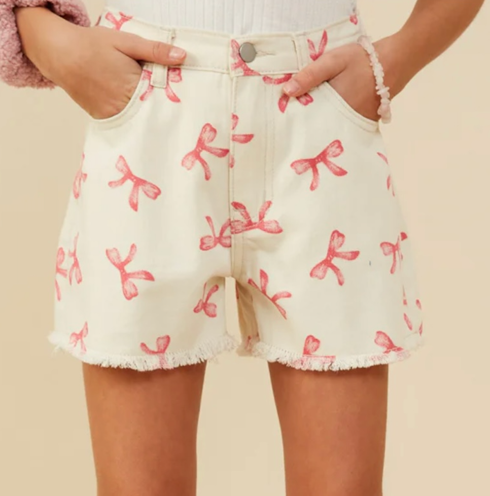 Bow Printed Ivory Denim Short GY9184