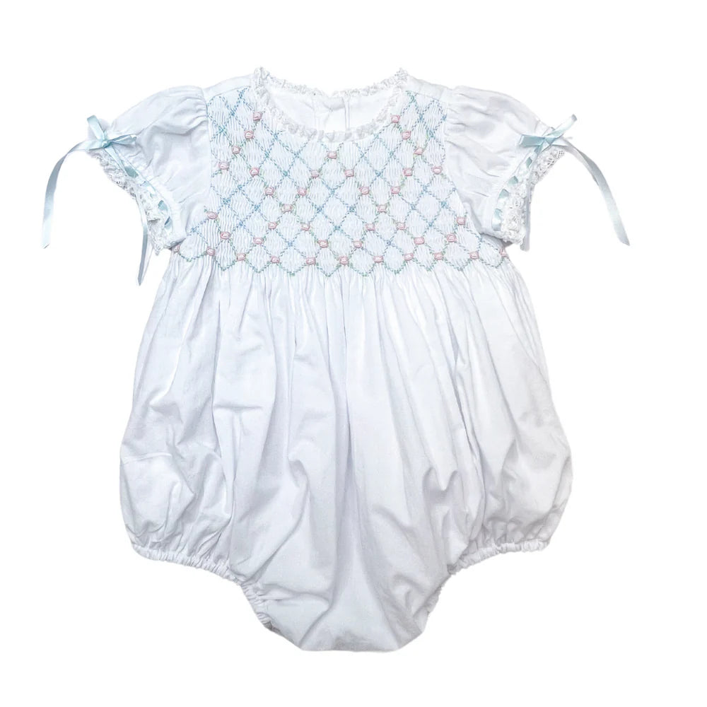 Heirloom Bubble - White w/Blue Pink Smocking