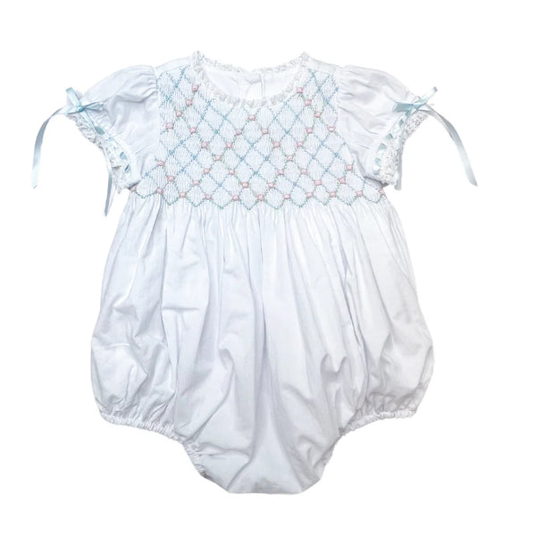 Heirloom Bubble - White w/Blue Pink Smocking