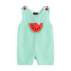 Green Stripe Watermelon Applique Shortalls