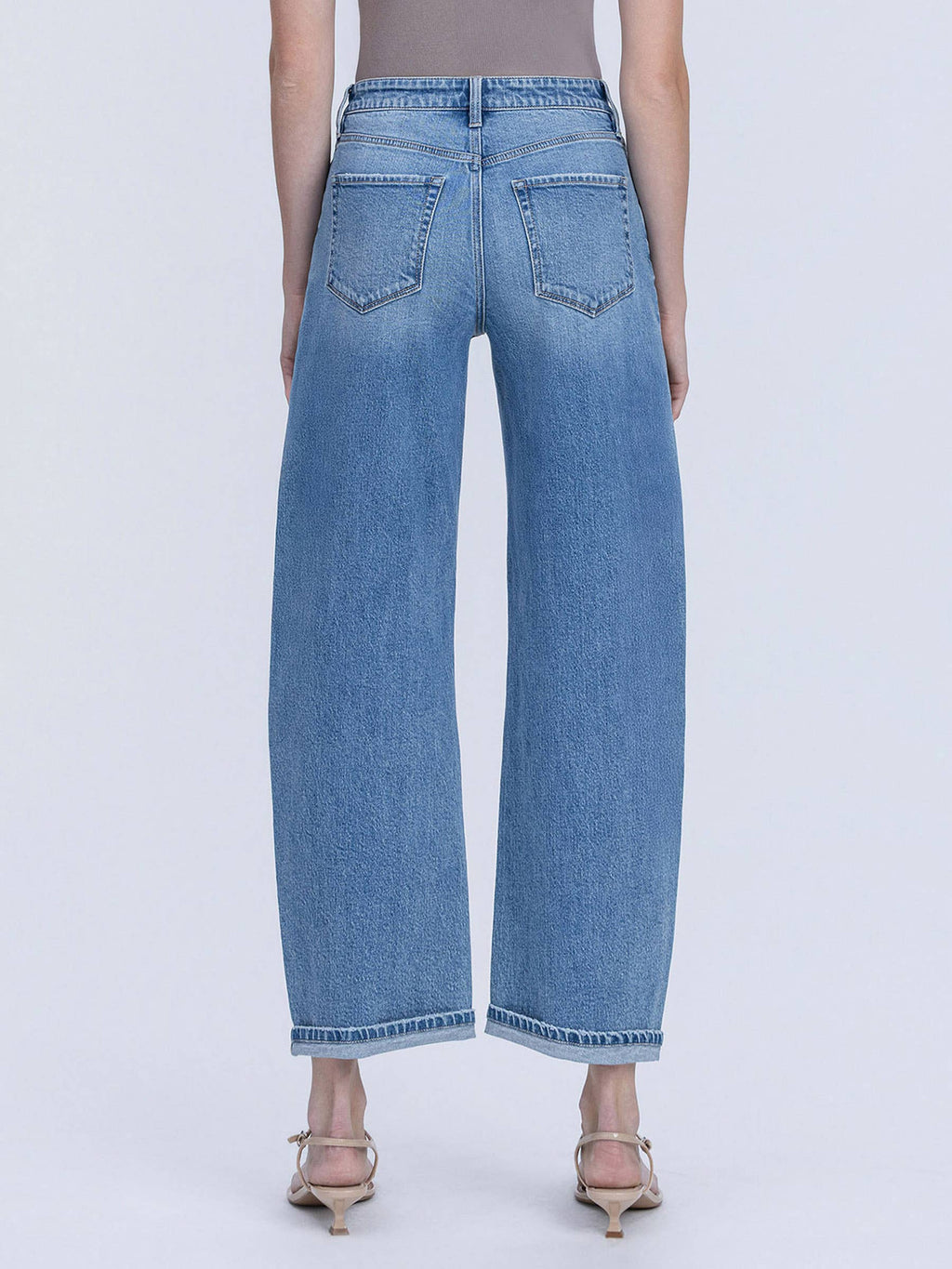 High Rise Medium Wash Cuffed Barrel Jeans