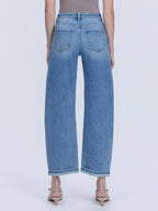 High Rise Medium Wash Cuffed Barrel Jeans