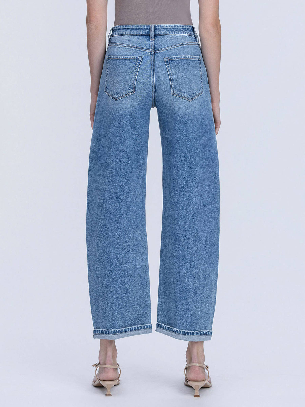 High Rise Medium Wash Cuffed Barrel Jeans