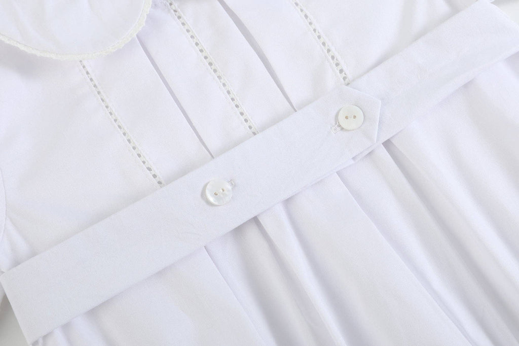 White Collared Button Romper with Bonnet