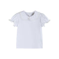 White Lace Collared Girls Short Bubble Sleeve Top