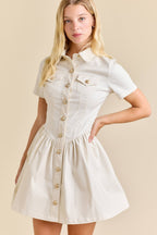 Button-Up Mini Denim Dress Featuring Gold Accent Buttons - Little Jill & Co.