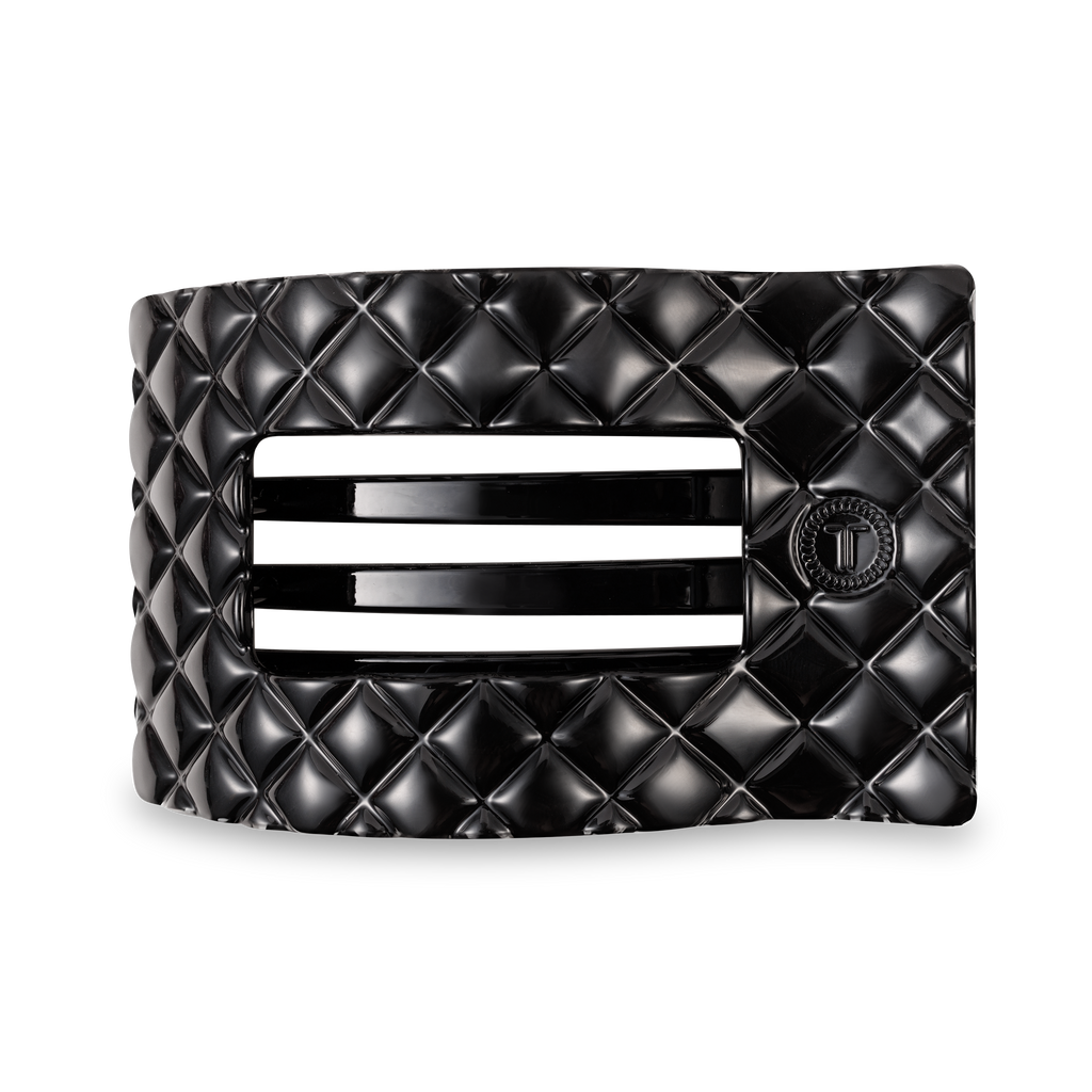 Flat Rectangle Hair Clip | Large | Jet Black Quilted