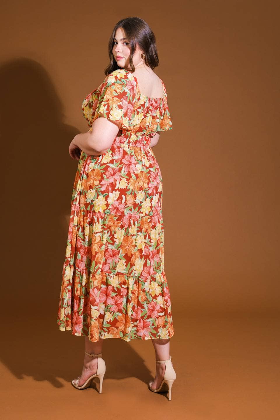 A printed woven midi dress