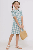 Girls Ruffled Bib Collar Checkered Dress