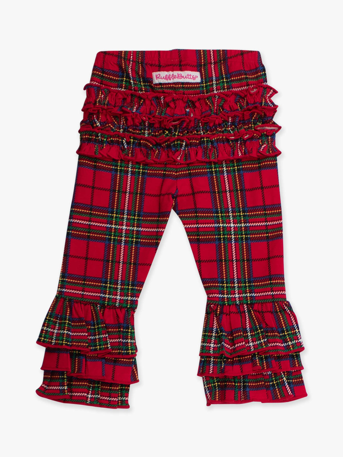 Toddler Girls Red Nicholas Plaid Ruffle Flare Pants with Signature Rear Ruffles