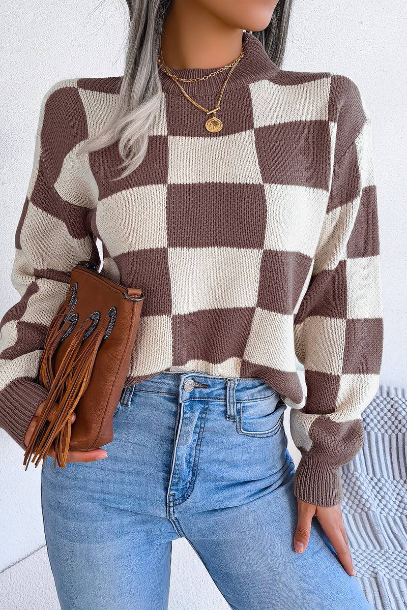 WOMEN PATCHWORK PATTERN LOOSE FIT KNITTED - Little Jill & Co.