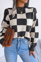 WOMEN PATCHWORK PATTERN LOOSE FIT KNITTED - Little Jill & Co.