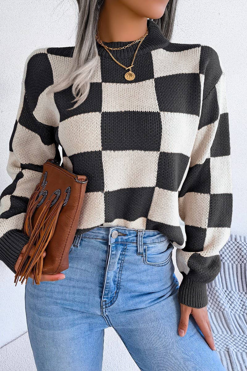 WOMEN PATCHWORK PATTERN LOOSE FIT KNITTED - Little Jill & Co.