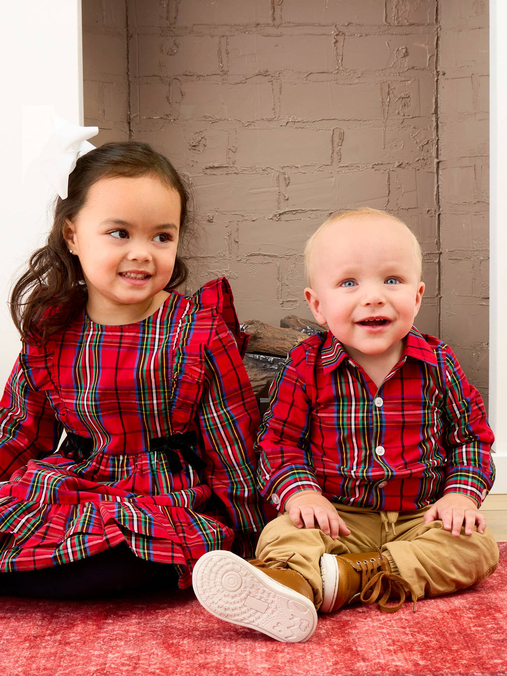 Girls Red Nicholas Plaid Ruffle Flare Pants