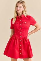 Button-Up Mini Denim Dress Featuring Gold Accent Buttons - Little Jill & Co.