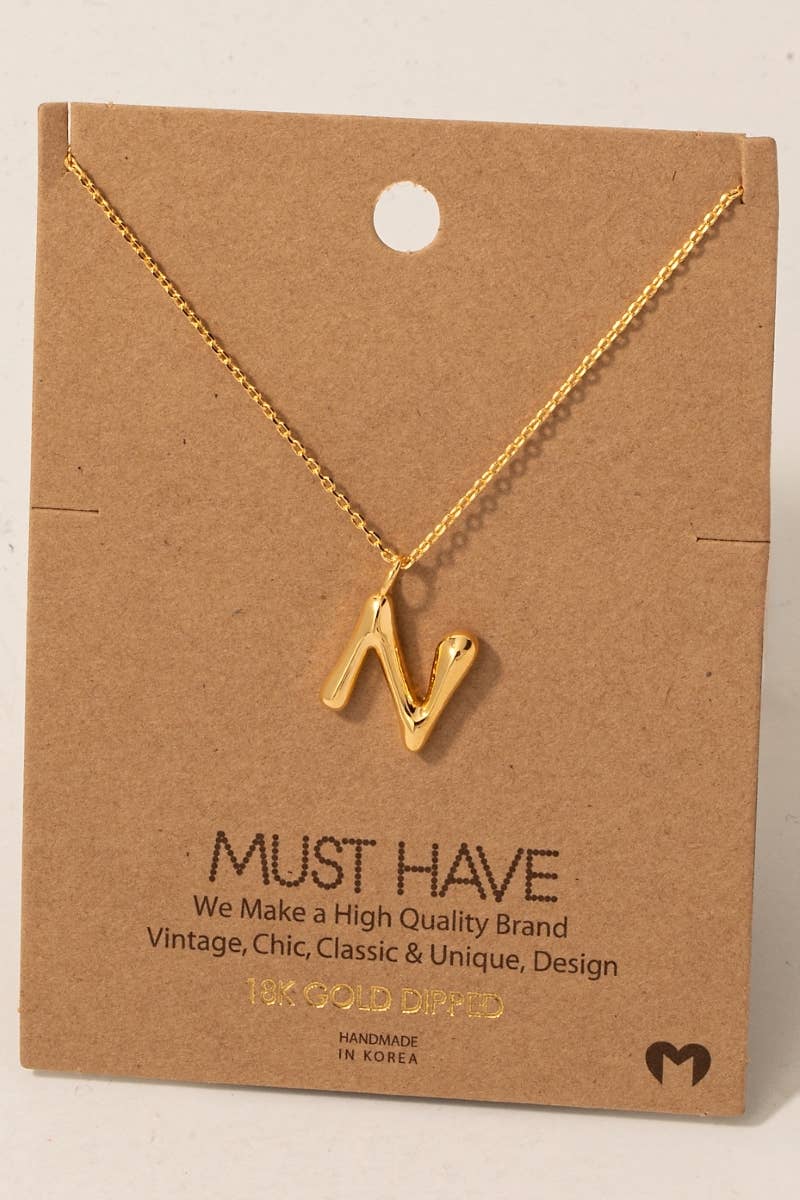 Gold Dipped Bubble Letter Pendant Necklace