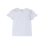 White Lace Collared Girls Short Bubble Sleeve Top