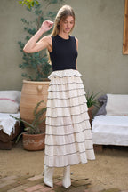 FIT TO FLARE RUFFLE TIER MAXI DRESS