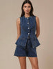 Ladies Denim Sleeveless Tank Top and Shorts Sets 16881