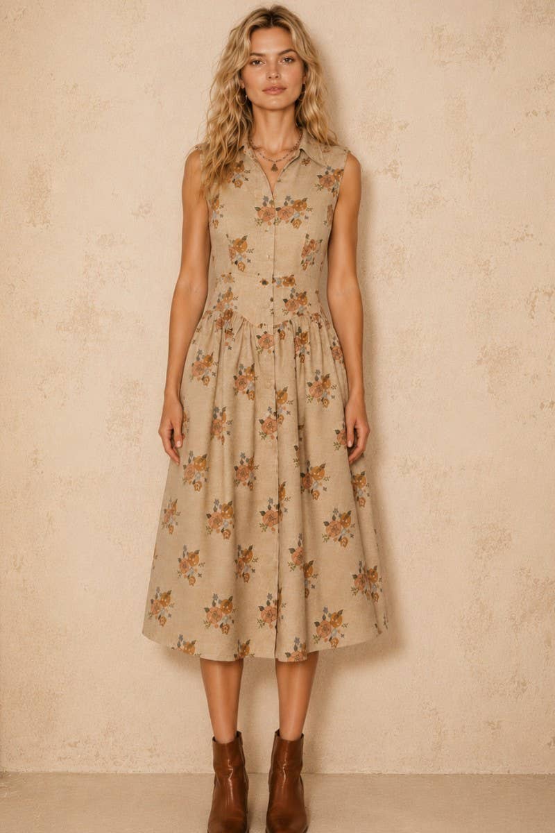 FLORAL PRINT MIDI SHIRT DRESS