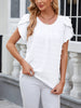Jacquard Round Neck Short Sleeved Solid Color Chiffon Shirt