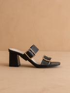 The Havana Black | Bamboo Buckle Heel