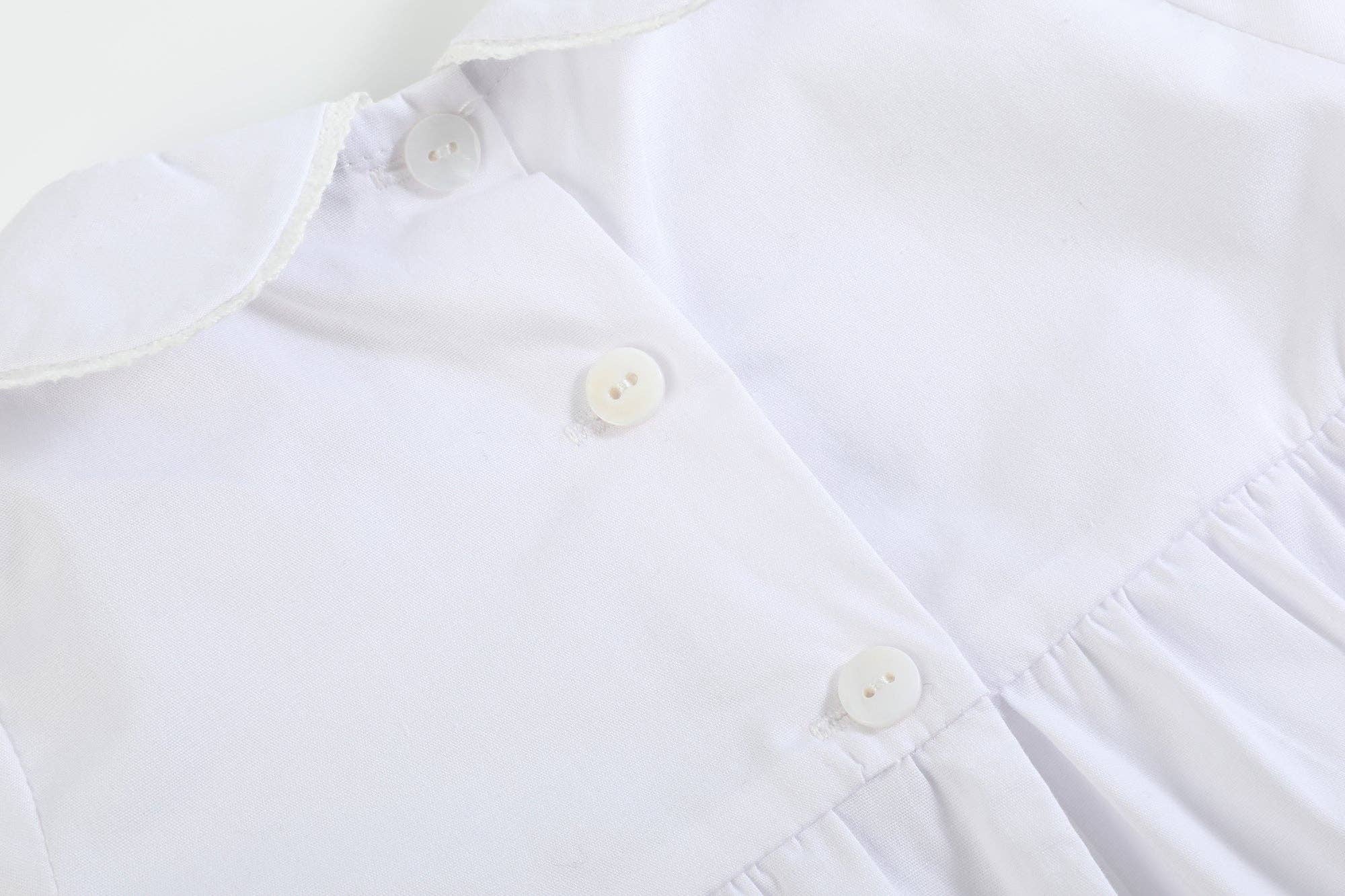 White Collared Button Romper with Bonnet