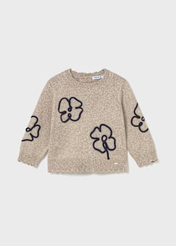 Outlined Flower Soft Knit Sweater