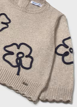 Outlined Flower Soft Knit Sweater