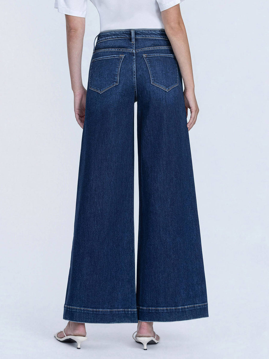 HIGH RISE DARK WASH FUSED WAISTBAND PALAZZO JEANS T7031