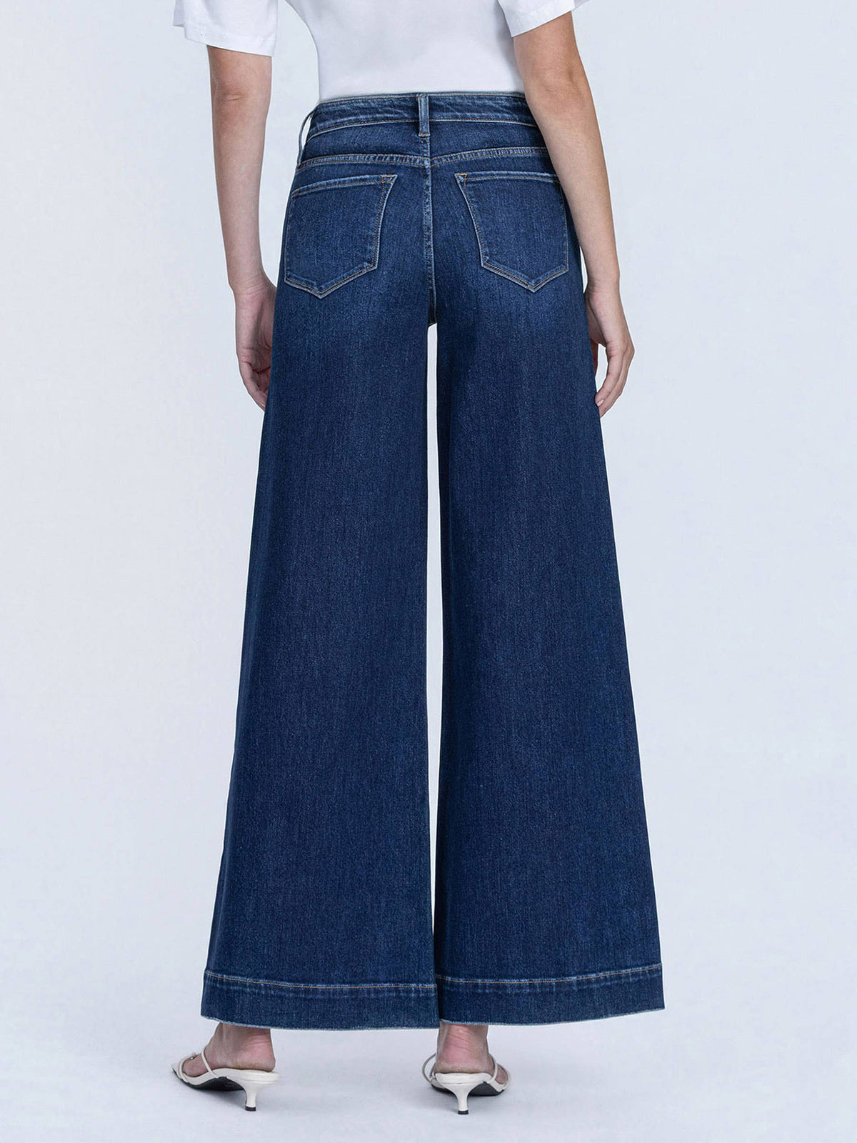 HIGH RISE DARK WASH FUSED WAISTBAND PALAZZO JEANS T7031