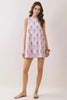 Pink Floral Round Neck Back Tie Mini Dress