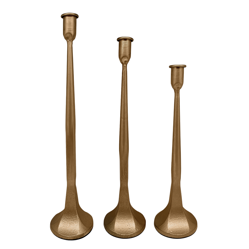 Gold Cast Iron Taper Candle Holders, Set of 3